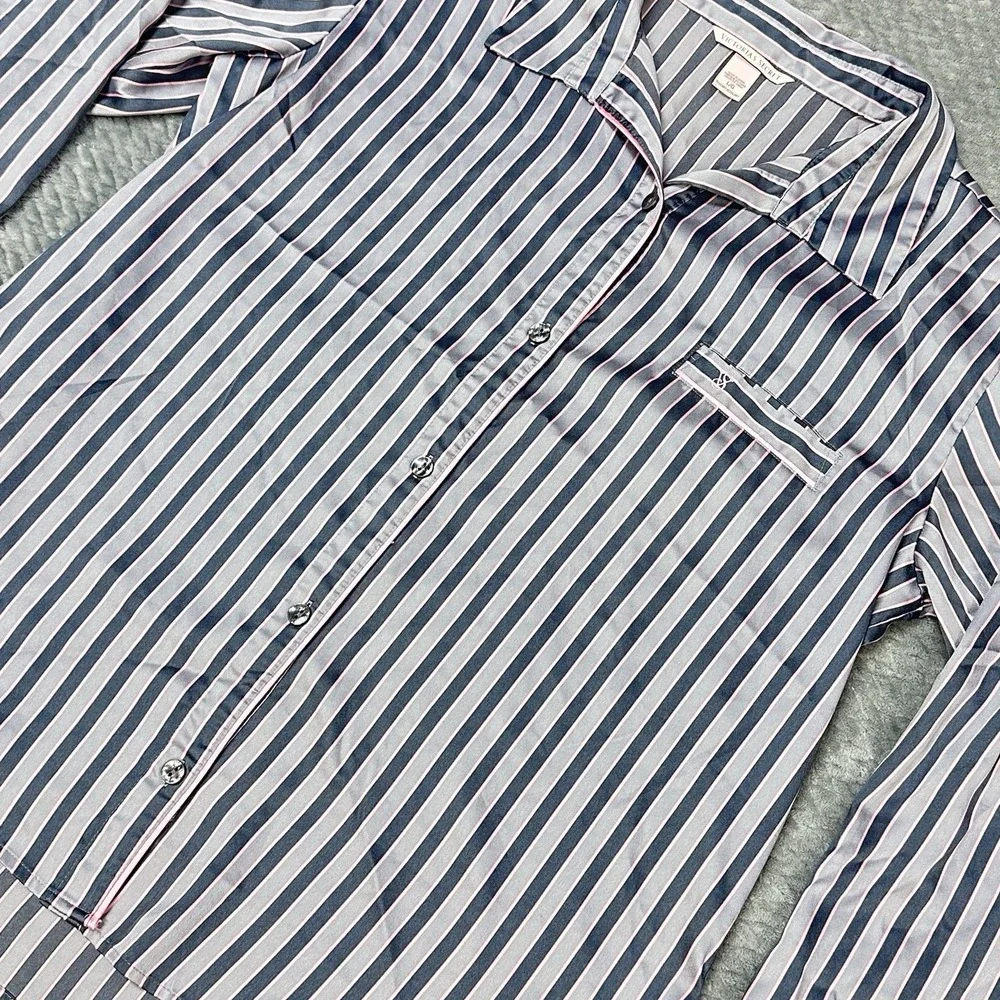 Victoria's‎ Secret Pajama Top Large Pink Satin Long Sleeve Button Up Pinstripe - Picture 4 of 10